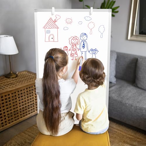 Image of Large Whiteboard Easel with Stand, 36 inch x 24 inch Portable Standing Magnetic Dry Erase White Board, 3' x 2' Tripod Height Adjustable Flip Chart Easel for Home Office Classroom School, Silver