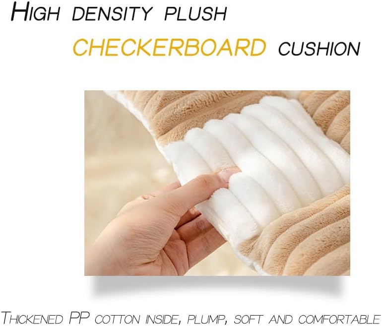 Miniatura 4 de Divertida funda suave a cuadros para sofá, de algodón cálido y grueso, divertida y mullida para mascotas, funda cuadrada de felpa color crema para