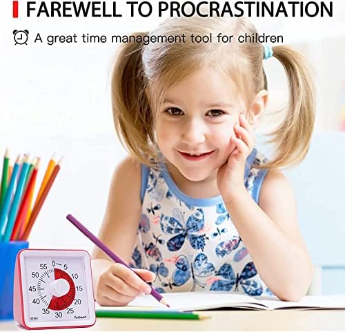 Yunbaoit Visual Analog Timer,Silent Countdown Clock, Time Management Tool for Kids and Adults(Red)