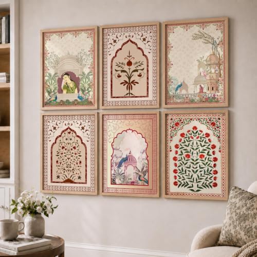 Image of kotart Premium Digital Madhubani Paintings with Frame for Home Decoration - Pichwai Decor Painting for Living Room Bedroom Office Room Decor - Painting for Wall Decoration - Pack of 6 (Art 3)