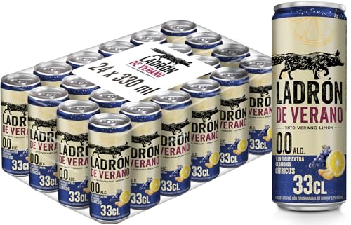Ladrón de Verano 0,0 sin Alcohol Tinto de Verano Limón Pack Lata, 24 x 33cl