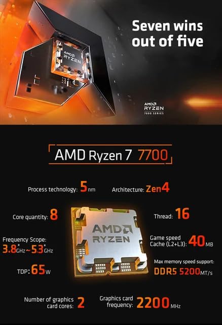 Amazon.com: AMD Ryzen 7 7700X 8-Core Tray CPU (4.5 to 5.4 GHz 16