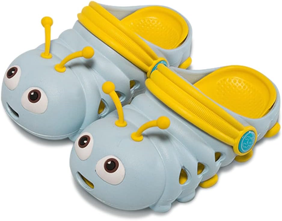 Kids Cute Caterpillar Clogs Garden Shoes Boys Girls Non-Slip Soft EVA Slides Slippers Indoor Outdoor Waterproof Children Water Shower Beach Pool Sandals, Blue, 8-9 Toddler