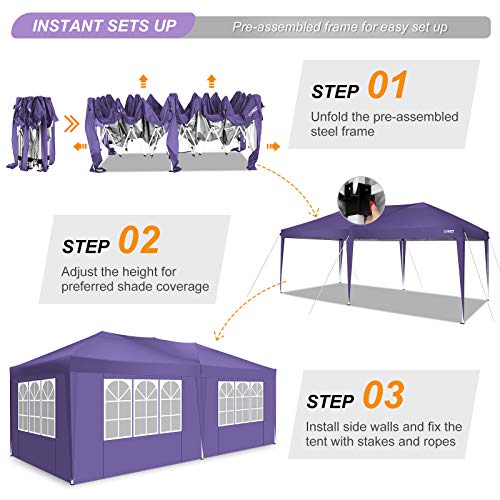 Image of COBIZI 10x20 Pop Up Canopy Tent with Sidewall,Outdoor Canopy,Night Purple