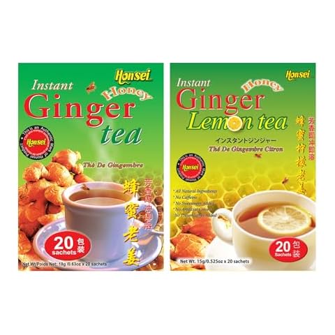 Honsei Instant Ginger Honey and Ginger Lemon Tea Set, 20 Sachets Each Flavor (Ginger Honey & Lemon) Cover