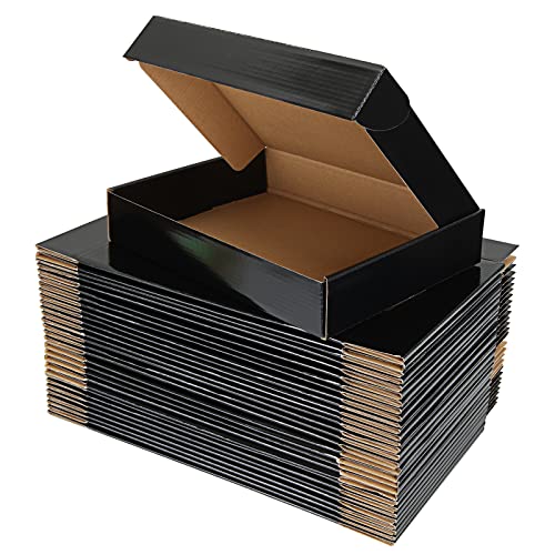 ASelected Paquete de 30 cajas de envío de cartón corrugado, cajas de regalo de 280 x 203 x 50 mm para embalaje, para enviar correo, pequeñas empresas, color negro