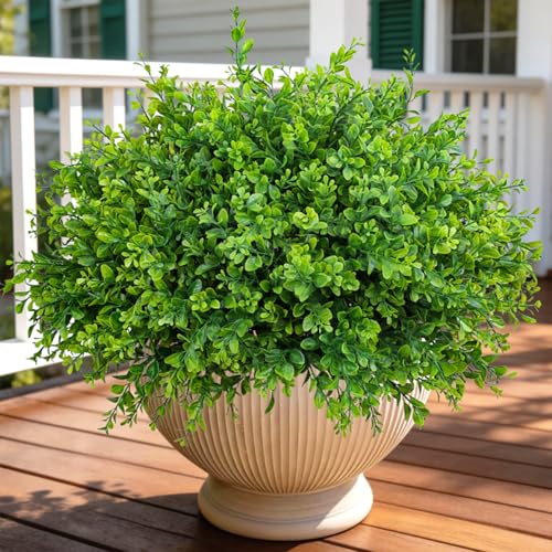 INQCMY Fake Plants Artificial Greenery Plastic Boxwood Shrubs for Outdoors