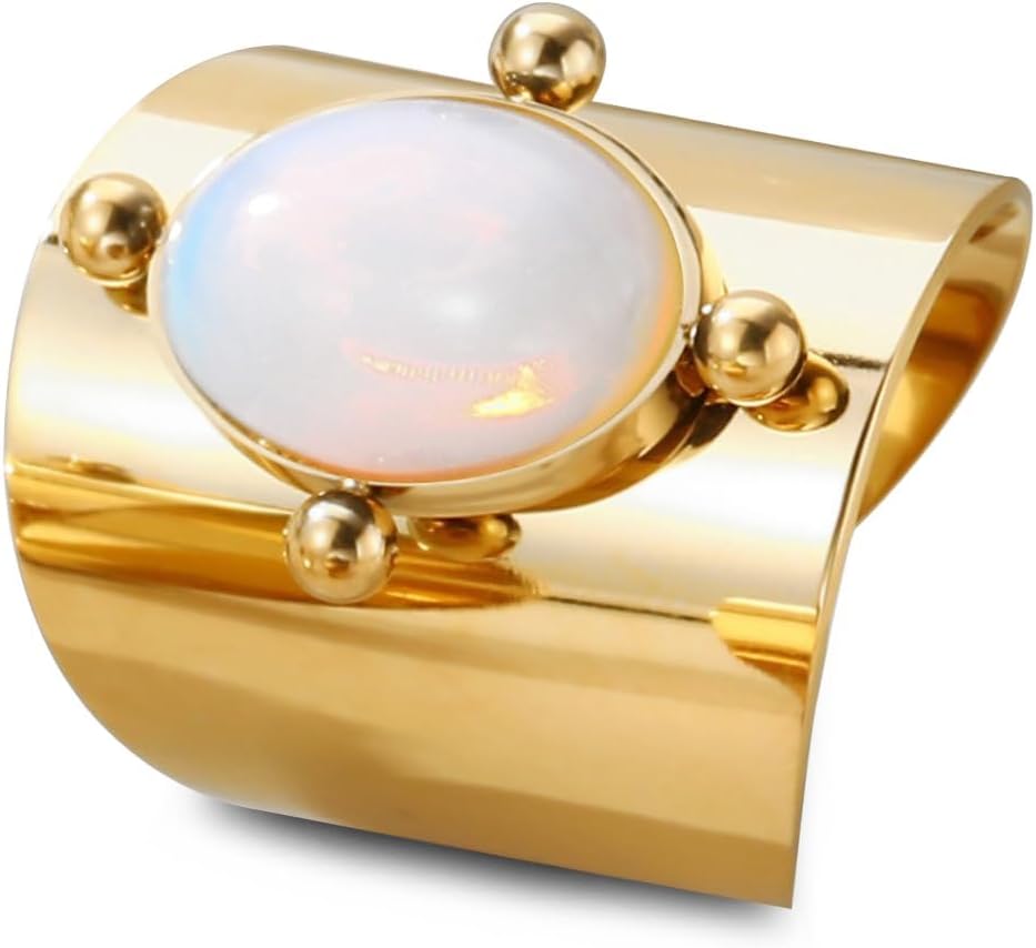 HAIXIAN Adjustable 14K Gold Cocktail Party Thumb Index Finger Ring,Open Classic Full Finger Gemstone Wide Band Ring,Jewelry for Women