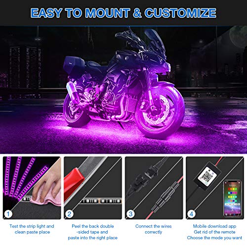 AMBOTHER 12Pcs Motorcycle LED Light Kit Strips RGB Waterproof with APP IR RF Wireless Remote Controllers Multi-Color Underglow Neon Ground Effect Atmosphere Lights