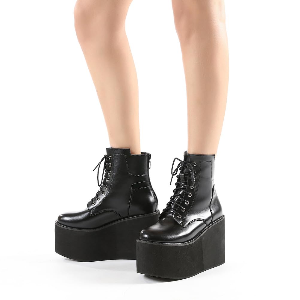 Botines De Plataforma De Tacón Alto De Cuña para Mujer con Cordones Botas Militares Punk Góticas con Cremallera