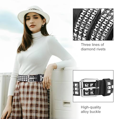 4 Piece Studded Rivet Double Grommet Belt Set - Faux Leather Gothic Goth Black - Punk Style Accessories for Men Women - Ideal Gift3