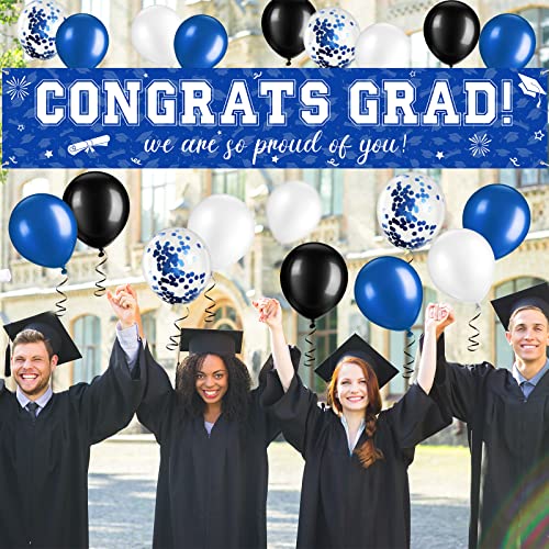 Image of 37Pcs Graduation Banner Balloon Decorations Class of 2026, Congrats Grad Banner Yard Outdoor Decorations, Graduation Balloons Banner Set for High School College Graduation Party Supplies, Blue