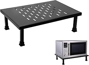 REMANENCE Smart Heavy Metal Universal Microwave Oven Fix Stand for Kitchen Platform & Floor | Strong Steel Perforated Rack | Anti-Rust, Heat Resistant | Compatible with Microwave (Black)