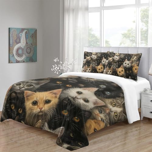 Housse de couette chat 3D parure de lit microfibre zippée pour chambre adolescent - 5
