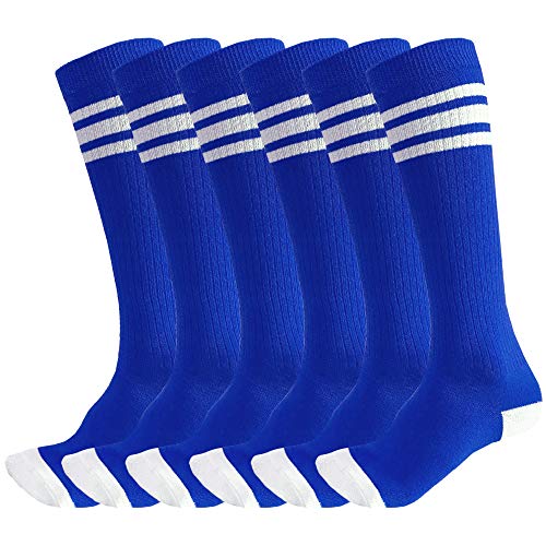 Image of 3 Pairs of juDanzy Knee High Boys or Girls Stripe Tube Socks for Soccer, Basketball, Uniform and Everyday Wear
