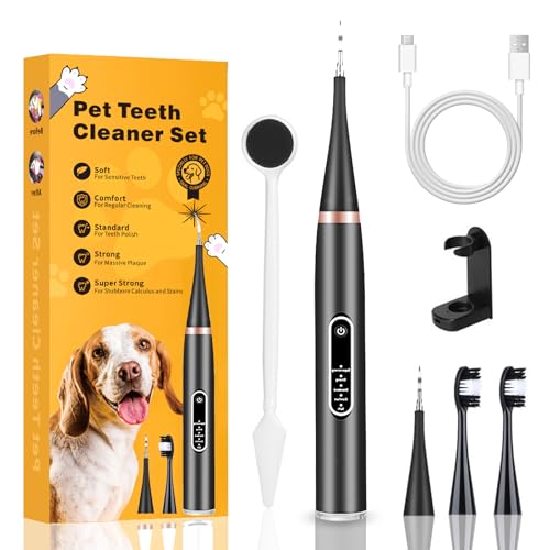DOLLGIFT Dog Plaque Remover Pet Teeth Cleaning Products Dog Tartar Remover with 6 Modes and Complete Care Kit for Dogs and Cats Rechargeable Black