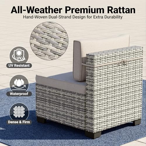 Image of Outdoor PE Wicker Rattan Modular Patio Sectional Sofa Set | 14-Piece: 12 Modular Seats & 2 Coffee Tables, Khaki