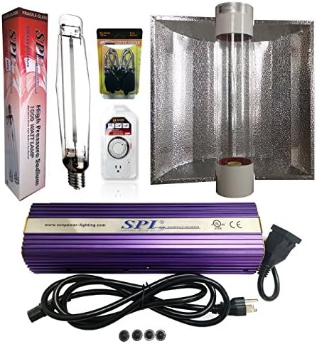 SPL Horticulture Stchk 1000 Hydroponic 1000w Watt Grow Light Digital Dimmable HPS System for Plants Cool Tube Hood Reflector Hood Set