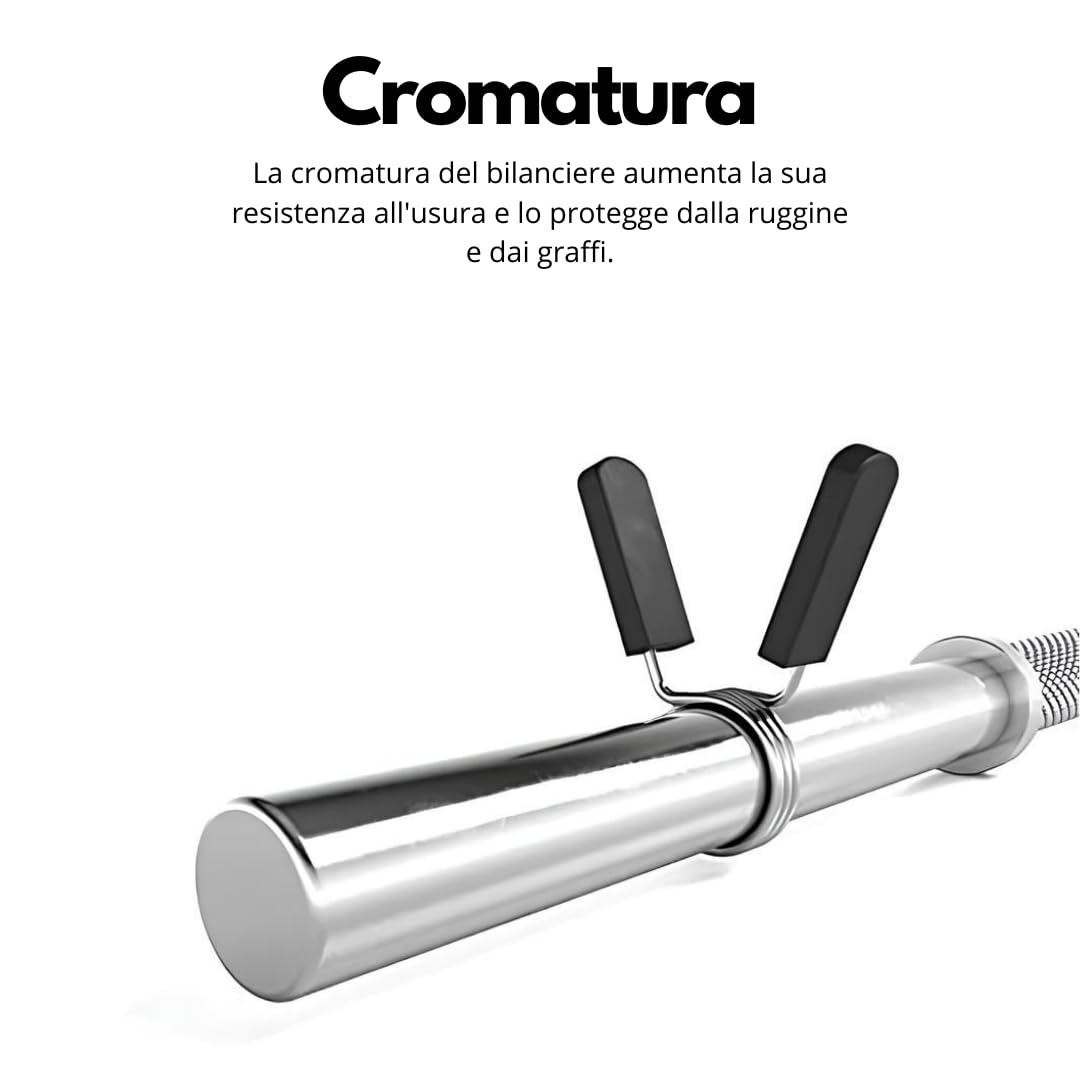 Bilanciere Palestra in Acciaio con Fermadischi Inclusi - Bilanciere 25mm Cromato 180 cm (7 KG) - Attrezzi Palestra Casa - Fitness Home Gym - Allenamento a Casa ottimale
