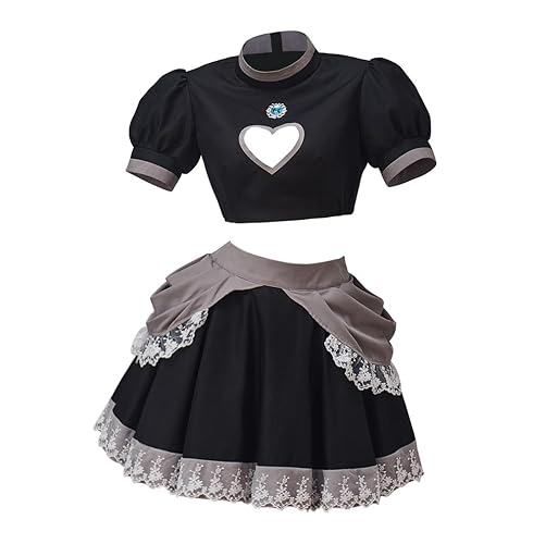 Willyacos Bowsette Cosplay Dress Sexy Black Short Princess Bowsette Cosplay Costume Dress Tops Skirts Outfit for Adult Women - X-Small - Black