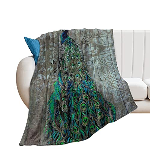 Couverture plaid flanelle paon 152x203 cm réversible lit