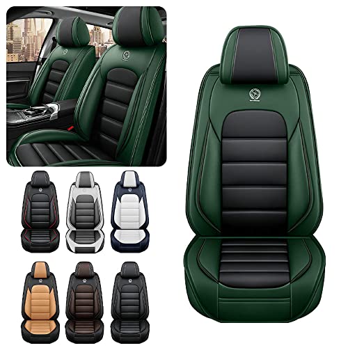 Iceleather Car Seat Covers for Honda Element 2003-2011,Waterproof Soft Breathable PU Leather Seat Cover with Storage Pockets(Black&Green,Full Set)