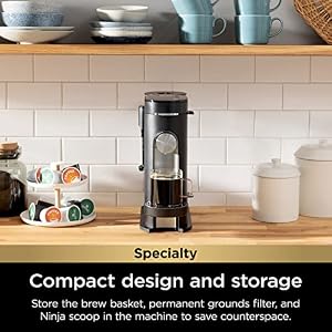 Ninja Pod Grounds Specialty Single Serve Coffee Maker K Cup Pod Compatible Brews Grounds Compact Design Built In Milk Frother 56 oz Reservoir 6 oz Cup to 24 oz Mug Sizes Black PB051