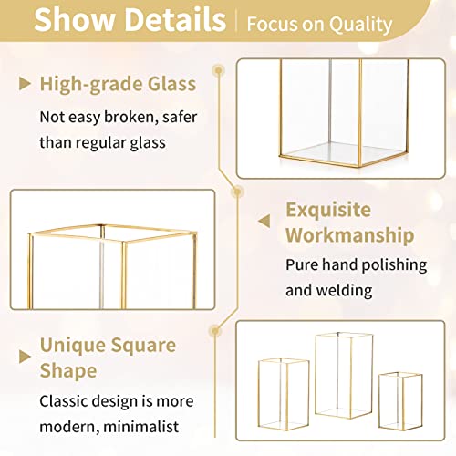 Nuptio Glass Hurricane Candle Holder Set Of 3 Gold Pillar Candle Holders Large Rectangular Candleholder Table Centerpieces Decoration For Wedding Party Thanksgiving Christmas Holiday Home Ornaments #TOP5