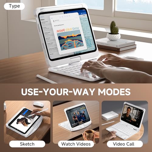 Image of Transparent Case with Keyboard for iPad mini 7 A17 Pro(2024) & Mini 6 (2021) 8.3 inch,7-Color Backlit,Wireless Keyboard, 360Rotating,with trackpad,Pencil Holder,with Shortcuts,White