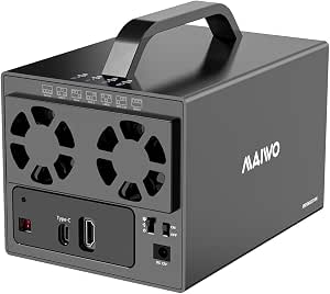 MAIWO USB-C 4 Bay HDD RAID Enclosure for 2.5" and 3.5" SATA Drives with Cooling Fan and 96TB Capacity