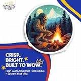 Bigfoot Campfire Stickers - Sasquatch Cryptid Decals - Wilderness Outdoors Adventure Sticker - 2 Pack - 5" Wide Design - Adheres to Laptops, Tumblers, and More - Made in The USA - AQS12767