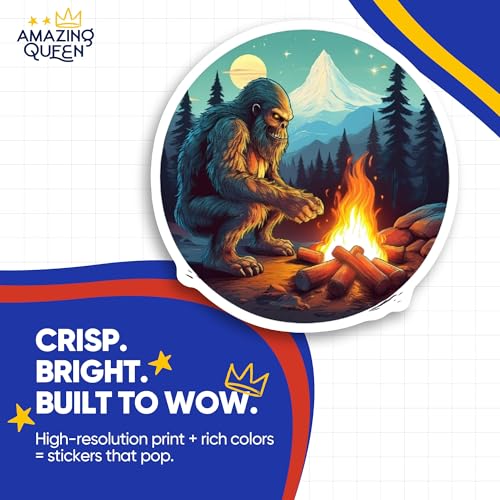 Bigfoot Campfire Stickers - Sasquatch Cryptid Decals - Wilderness Outdoors Adventure Sticker - 2 Pack - 5" Wide Design - Adheres to Laptops, Tumblers, and More - Made in The USA - AQS12767