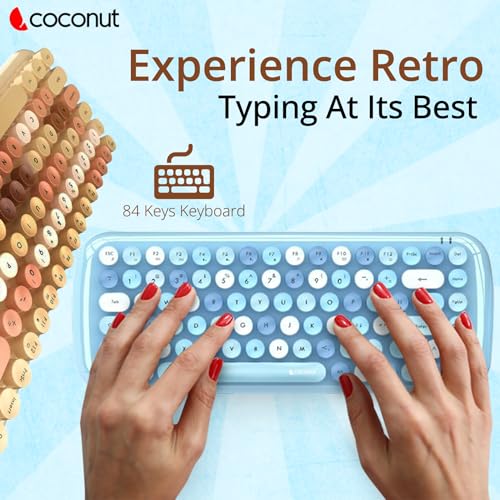 Image of Coconut Bling Typewriter Inspired 2.4GHz Retro Wireless Keyboard and Mouse Set with USB Support, Round 84 Keycaps for PC & Laptop (Green)