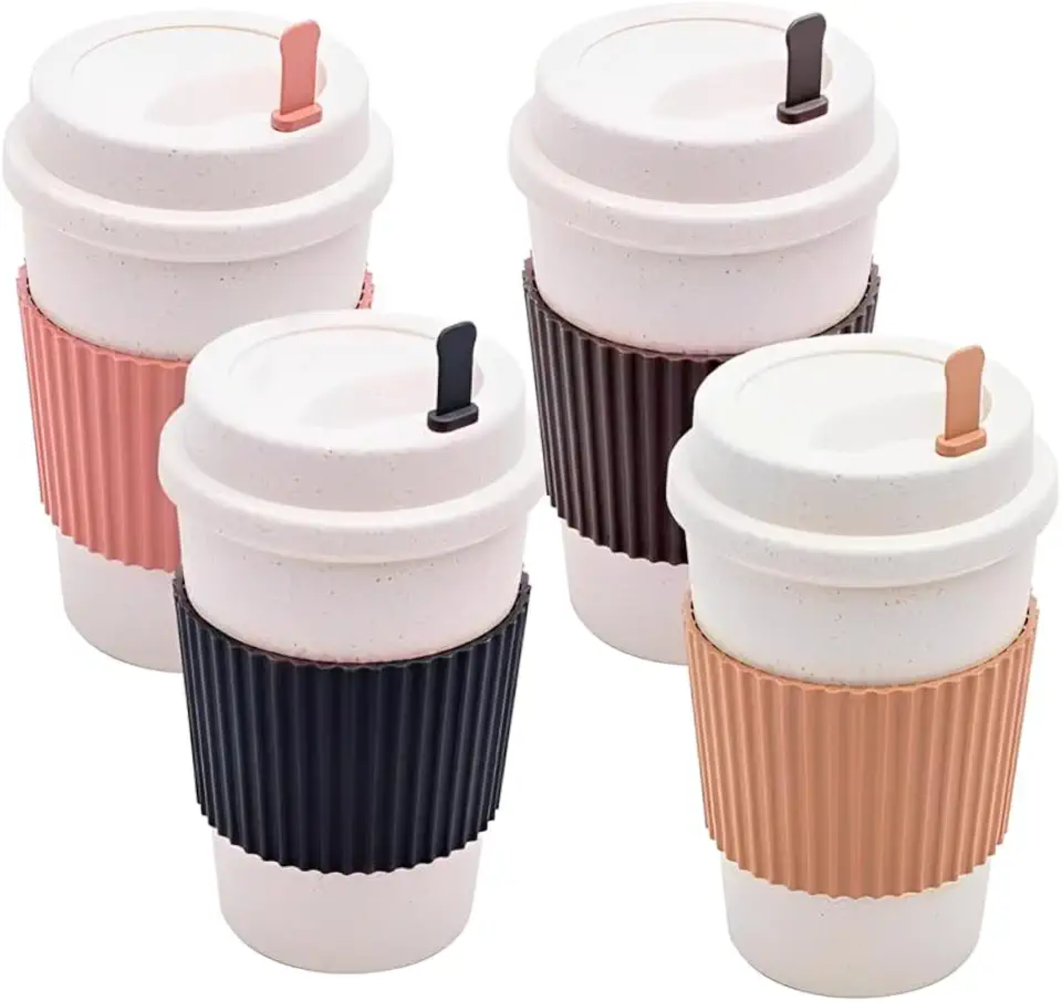 Copo Café Sustentável Bambu com Tampa Antivazamento - Térmico Ecológico Reutilizável - Cores Variadas - 450ml