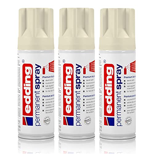 3x edding Permanent Spray cremeweiß matt 200 ml Premium Acryllack, RAL 9001