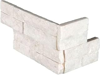 Tenedos Arctic White Ledger Corner Stacked Wall Tile, Split-Face Natural Marble for Fireplace Surround, Accent Wall, Kitchen or Bathroom – Box of 6 Pieces