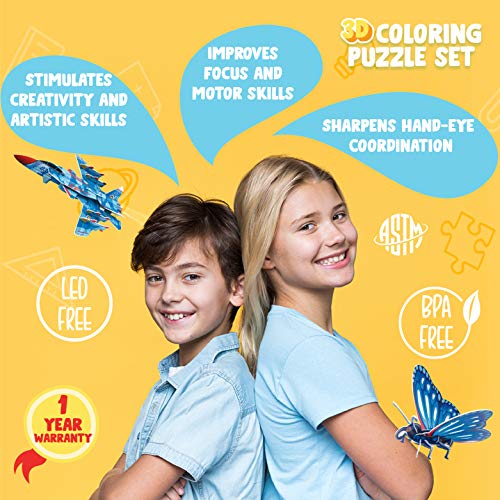 Dalibo 3D Coloring Puzzle Set - Arts And Crafts Set With 10 Cool Models, 36 Coloring Pens - Fun & Educational Learning Activity Kit For Boys & Girls - Creative Gift Ideas & Supplies For Kids Age 6+ #TOP1