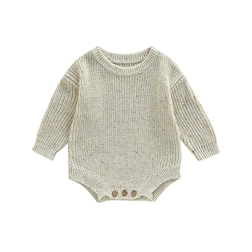 Image of FYBITBO Baby Girl Boy Sweater Knit Oversized Pullover Sweatshirt Romper Onesie Warm Fall Winter Clothes Outfit Newborn