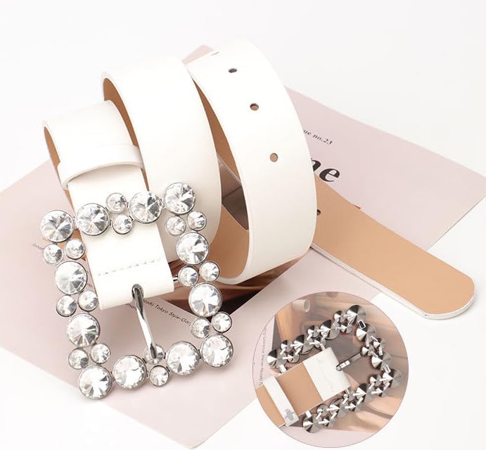 Women's Leather Belt with Big Rhinestone Square Buckle for Jeans, Dresses, Pants4