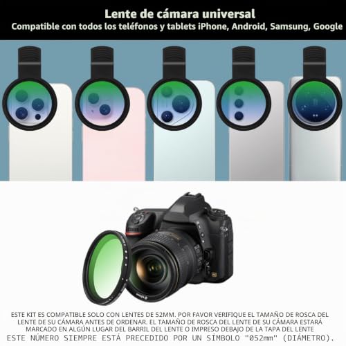 Filtro variable ND2-32 de 52 mm para teléfono y kit de lentes de densidad neutra variable con clip 6