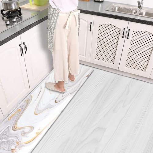 Colorful Star Marble Kitchen Runner Rug for Floor PVC Leather Waterproof Comfort Mat Cushioned Anti Fatigue Kitchen Rug Oil Proof Non Skid Standing Mat Kitchen Décor 17" W x 71" L, Luxury Marble Ink