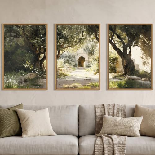 Ausril Garden of Gethsemane Landscape Framed Canvas Wall Art -24"x36"x3
