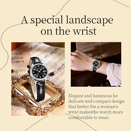 Taxau Ladies Watches for Small Wrist Leather Watch Women Dress Watch Black Dial Waterproof Watch for Female Elderly Large Number Easy Read Hand Watch with Date Reloj De Mujer — view 3