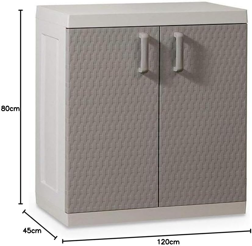 Toomax TUTTOPIANI Basso Rattan Mega Cabinet with dimensions labeled: 120cm width, 45cm depth, 80cm height.