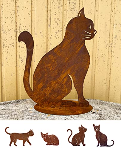 Steinfigurenwelt - Figura de gato sentado sobre placa (45 x 35 cm, metal oxidado, incluye instrucciones de cuidado originales (idioma español no garantizado) Cover