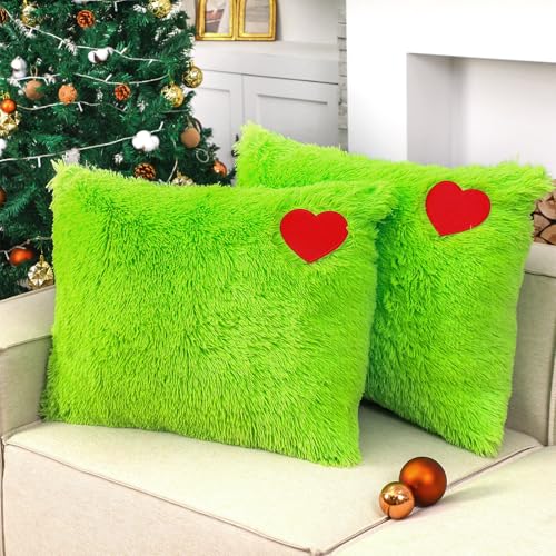 Mixweer 2 Pcs Christmas Lime Green Throw Pillow Cover 26 x 20 Inches Decorative Faux Fur Pillow Cases with Zipper Closure Plush Soft Lime Green Decor for Car Bedroom Bed Couch Fluffy Decorations