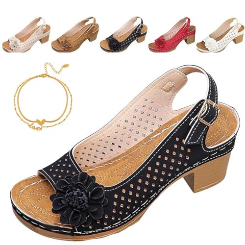 Buckled Square Heel Sandals for Women Peep Open Toe Slingback Low Chunky Heeled Dress Sandals Wedge Pump Shoes