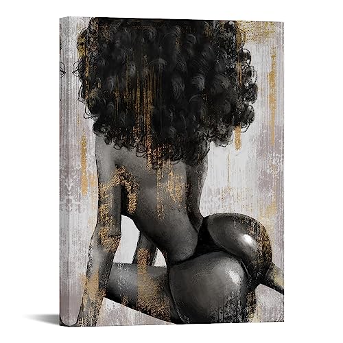 KREATIVE ARTS African American Women Canvas Wall Art Black Woman Beauty Abstract Painting Canvas Prints Living Room Bedroom Bathroom Framed Home Decor Ready to Hang 24x36 Inches