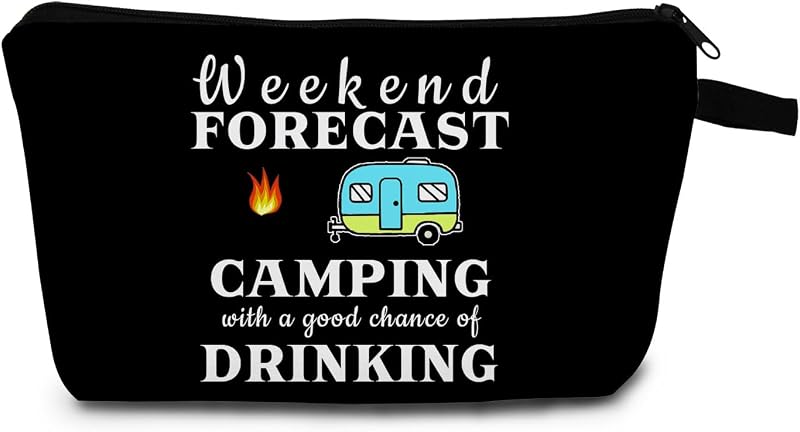 Necessaire de maquiagem MoCaliduccious CAMPING 05 com estampa Weekend Camping, preta