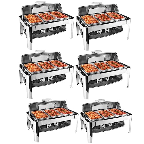 Juego de sartenes de buffet con bandeja de agua, bandeja de alimentos, soporte de combustible y tapa para servicios de catering y buffet